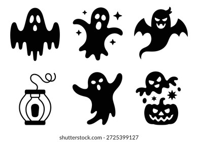 Halloween ghosts and pumpkin lantern spooky