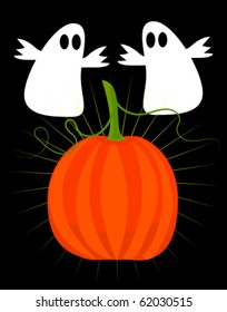 Halloween ghosts and pumpkin vector illustration