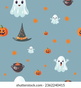 Halloween Ghosts and Pumpkins Pattern - Spooky Holiday Illustration