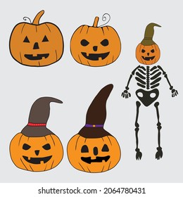 Halloween Ghosts and Pumpkins Wearing Witch Hat