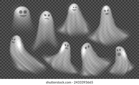 Halloween Ghosts. Scary Transparent Flying Spirit Soft Silhouettes. EPS10 Vector