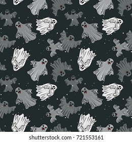 Halloween Ghosts seamless print. Texlile or background for Samhain holiday, vector spooks