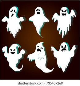 Halloween ghosts set with different emotions 
