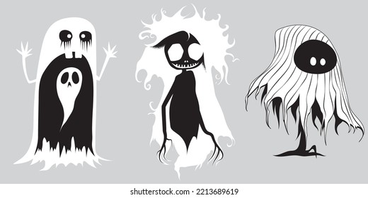 Halloween ghosts set in gray background
