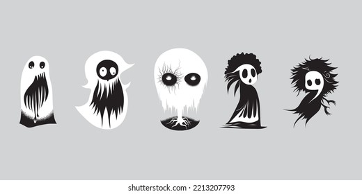 Halloween ghosts set on black background