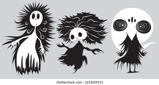 Halloween ghosts set on gray background