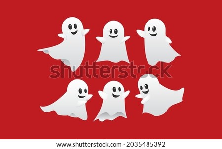 Halloween ghosts Set. Spooky White Ghost Fly cute evil horror silhouette for scary October holiday design, flat vector isolated icon set