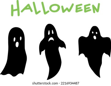 Halloween ghosts silhouette set. Isolated. Hand drawn. Happy Halloween