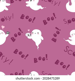 Halloween ghosts spirit seamless pattern boo, spooky, scary. cute kawaii background. happy Halloween. stock vector flat cartoon illustration.