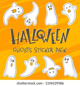 Halloween ghosts stiker pack.Halloween design perfect for prints,flyers, banners, invitations,greeting scrapbooking, congratulations and more.Vector Halloween funny characters.