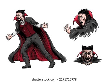 Halloween Ghosts Vampire Dracula Wearing Cloak Screaming