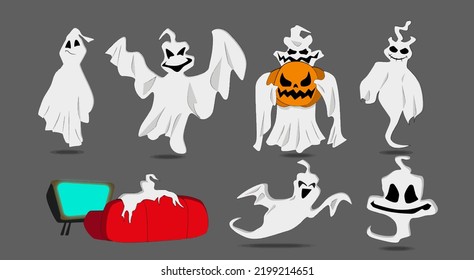 Halloween ghosts vector pack in different poses