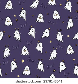 Halloween ghosts vector seamless pattern.