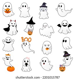 Halloween ghosts.Halloween concept cute vector illustration.