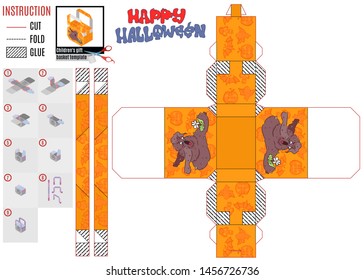 Halloween gift box print template monster and flower miracle