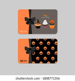 Halloween gift card with bow and ribbon. Vector template for design invitation and credit or discount card isolated from background. 