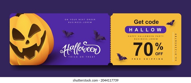 Halloween Gift Promotion Coupon Banner Or Party Invitation Background With Pumpkin Funny Faces 