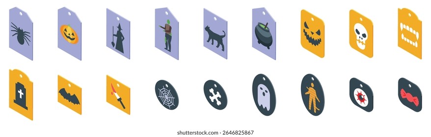  Halloween gift tags icons set. Halloween icons set showcasing various spooky and festive symbols, creating a chilling and celebratory atmosphere