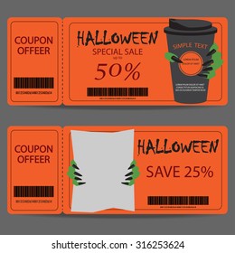 halloween gift voucher certificate coupon, invitation party card, background, web page design template. vector illustration;