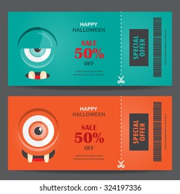 halloween gift voucher certificate coupon, mo invitation party card, background, web page design template. vector illustration;