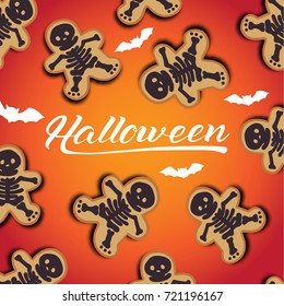 Halloween gingerbread cookies background with hand lettering