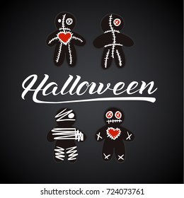 Halloween gingerbread cookies background and hand lettering  voodoo dolls