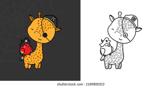 Halloween Giraffe Clipart For Coloring Page And Illustration. Adorable Clip Art Halloween Character. Cute Vector Illustration Of A Kawaii Halloween Animal In A Pirate Costume.
