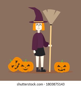 Halloween girl banner. Cute witch illustration