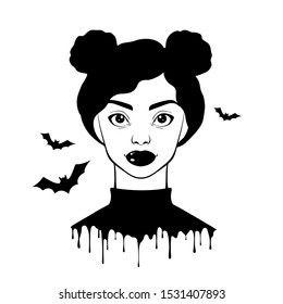 Halloween girl with bats. Vector illustration