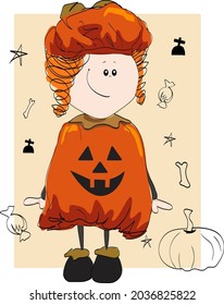 Halloween girl in pumpkin costume