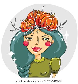 Halloween girl with pumpkin crown