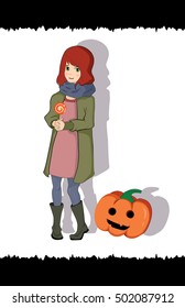 Halloween girl trick or treating vector illustration 