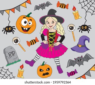 Halloween Girl Witch and Halloween  Accessories
