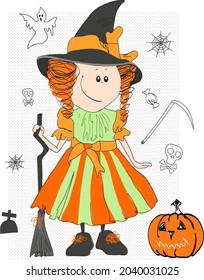 Halloween. Girl in a witch costume