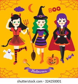 Halloween Girls Vector Design Illustration