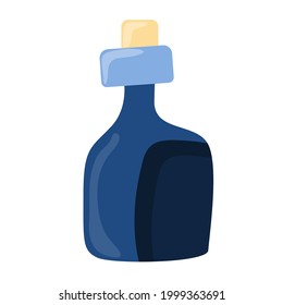 Halloween glass potion bottle. Happy halloween holiday. Decoration for horror night. Poison bottle. Vector cartoon illustration.