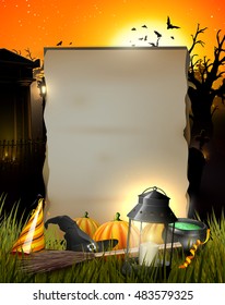 Halloween gloomy background with empty paper for your text