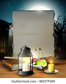 Halloween gloomy background with empty paper for your text