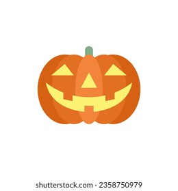 Halloween glowing pumpkin carved orange vegetable creepy smile kids icon vector flat illustration. Horror edible plant cute happy cartoon character autumn holiday traditional symbol positive face