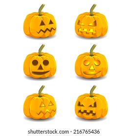 Halloween glowing pumpkins with different expressions 