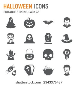 Halloween glyph icon set, holiday collection, vector graphics, logo illustrations, scary vector icons, halloween signs, solid pictograms, editable stroke
