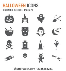 Halloween glyph icon set, spooky collection, vector graphics, logo illustrations, Halloween vector icons, horror signs, solid pictograms, editable stroke