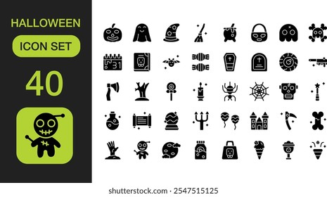 Halloween Glyph Icon Set, Wizard, Zombie, Etc