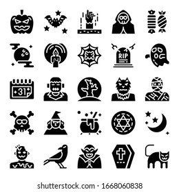 halloween glyph vector icons happy halloween with monster and ghost