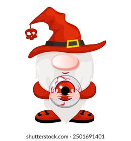 Halloween gnome with a eye in his hands. Halloween Gnome calendar design vector. Cute Happy Halloween Vector illustration