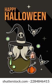 Halloween Gnome, Halloween Party. cute cartoon style