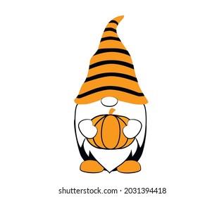 Halloween Gnome with Pumpkin Vector Illustration. 31st October Helloween Design.