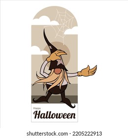 Halloween gnome is in style, excited for the holidays. Perfect for decoration or as an element of your design. can also be applied to murals, holiday greeting cards, and children's story books.