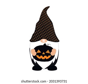 Halloween Gnome Vector Illustration. Gnomeswith Pumpkin. 31st October Design.