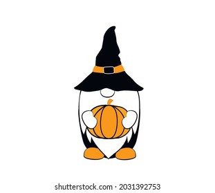 Halloween Gnome Vector Illustration. Gnome with Pumpkin. 31st October Helloween Design.